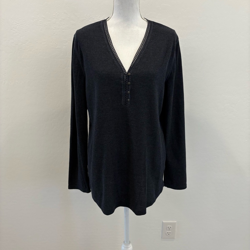 Women’s Eddie Bauer V-neck Cotton Blend Long Sleeve Thermal Knit Shirt XXL